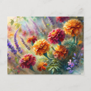 Cartão Postal Marigolds e Jardim de Lavanda