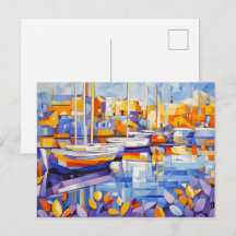 Marina Cubista com Barcos e Reflexos
