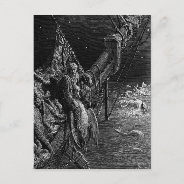 Cartão Postal Mariner olha as serpentes no oceano (Frente)