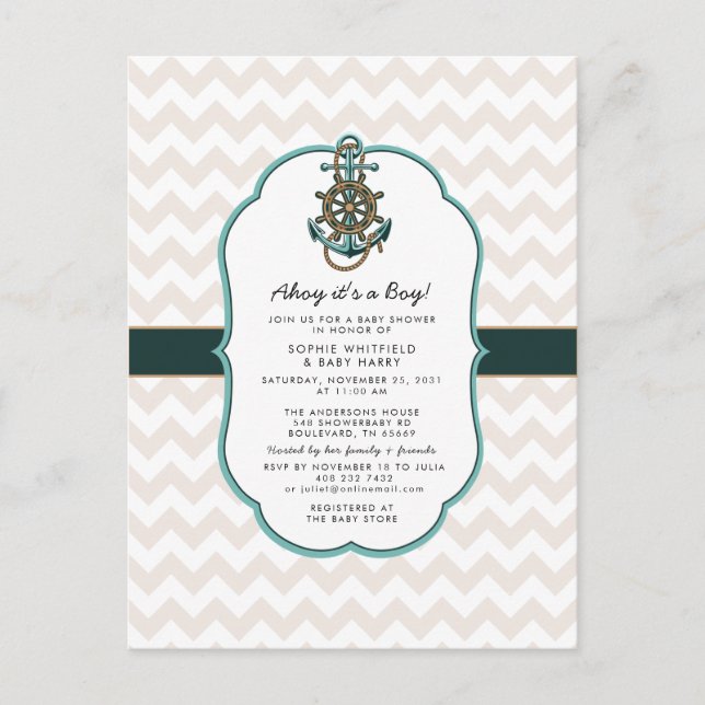 Cartão Postal Marinheiro náutico Ahoy é um Chá de fraldas (Frente)