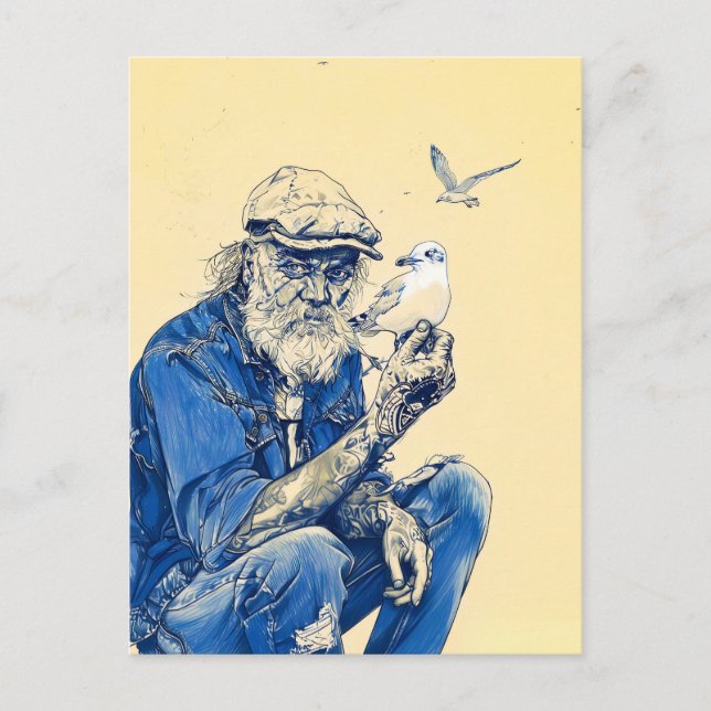 Cartão Postal Marinheiro Sentado Calmamente Cercado Por Vários P (Frente)