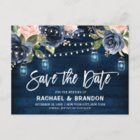 Marinho Azul Blush Floral String Luz Salvar Data