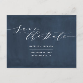Cartão Postal Marinho azul + casamento elegante branco salvar a