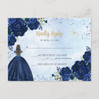 Marinho Azul Dourada Princesa Floral Quinceañera R