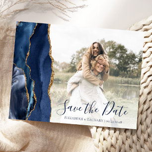 Cartão Postal Marinho Azul Dourado Agate Foto personalizada Salv