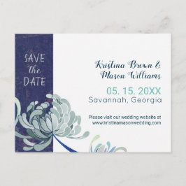 Cartão Postal Marinho Azul Floral Casamento Salve a Data