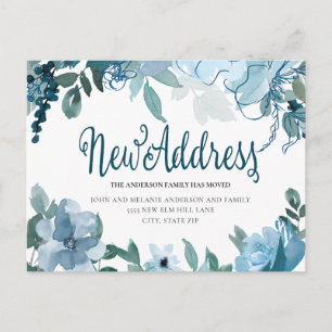 Cartão Postal Marinho Azul Flores Azuis Cute Change Address