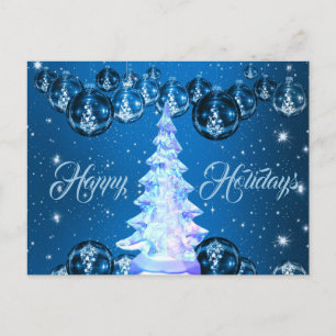 Cartão Postal Marinho Azul Ornações Vidro Branco Árvore de Natal