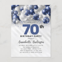 Marinho Azul Prata Balão Brilhante 70 Aniversário