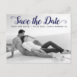 Cartão Postal Marinho azul roteiro casamento Salvar foto de Data