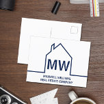 Cartão Postal Marinho Blue House Imóveis Company Marketing<br><div class="desc">Este cartão postal de marketing monograma azul realtor marinho é personalizado com o nome da sua empresa real sob as iniciais do agente de realty em uma simples tipografia. Esta design minimalista apresenta um contorno simples de uma casa. Cartões postais modernos para um agente que trabalha para comprar e vende...</div>
