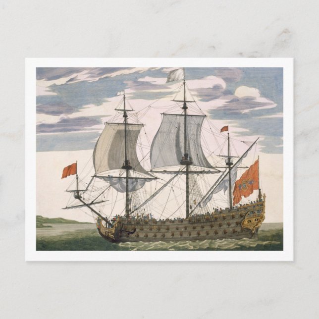 Cartão Postal Marinho Britânico: um navio de primeira classe voa (Frente)
