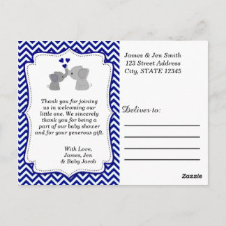 Cartão Postal Marinho de Meninos Elefante Azul OBRIGADO POR Post