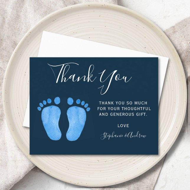 Cartão Postal Marinho de Pés-Bebês Chá de fraldas Azul Obrigado (Criador carregado)