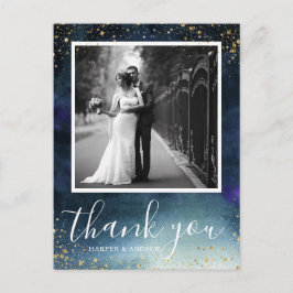 Cartão Postal Marinho Dourado Casamento Foto Obrigado