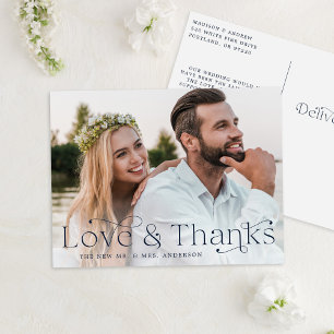 Cartão Postal Marinho Elegante Amor e Obrigados Casamento Obriga