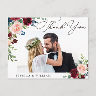 Cartão Postal Marinho Eucalyptus Foto de Casamento Obrigado
