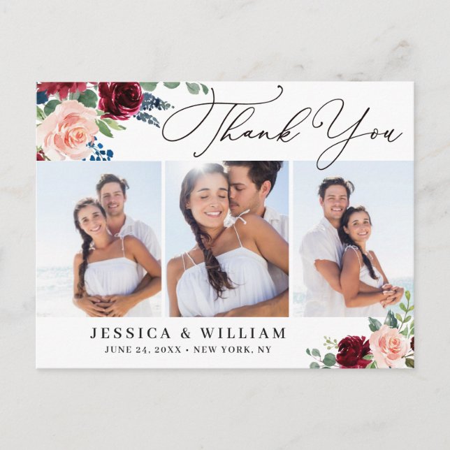 Cartão Postal Marinho Eucalyptus Wedd 3 Foto Obrigado (Frente)