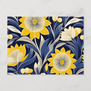 Cartão Postal Marinho Geométrico do Deco de Arte Elegante e Flor