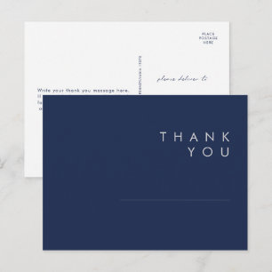 Cartão Postal Marinho Mínimo Moderno Casamento Blue Silver Obri