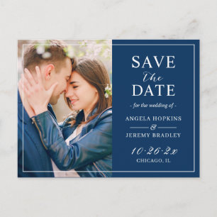 Cartão Postal Marinho Moderno Blue Budget Photo Save the Date (S