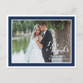 Cartão Postal Marinho Moderno Casamento Branco Obrigado Cartão-p