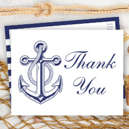 Cartão Postal Marinho Náutico Casamento Azul Achor Obrigado