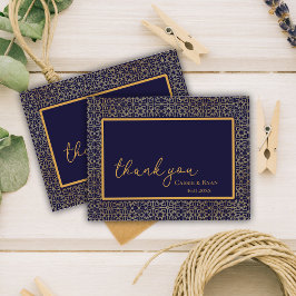 Cartão Postal Marinho Real Elegante Casamento Dourado Obrigado