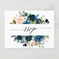 Marinho Royal Blue Blush Floral cor-de-rosa RSVP B