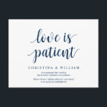 Cartão Postal Marinho Russo Azul, o amor é paciente, casado adia<br><div class="desc">Este é o moderno design simples e simples temido,  em Marinho Azul,  convite para Festa de casamento Reprogramado (adiado/adiado) cartão postal (o amor é paciente). É a maneira perfeita e elegante de fazer o anúncio de reagendamento para seus amigos e família.</div>