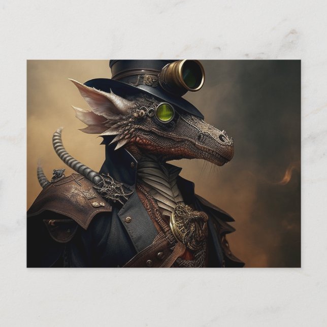 Cartão Postal Marinho Steampunk Dragon (Frente)
