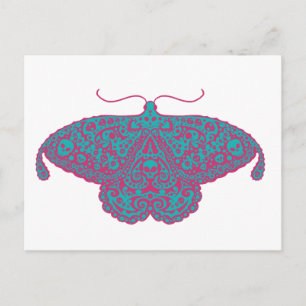 Cartão Postal mariposas, cor-de-rosa e turquesa