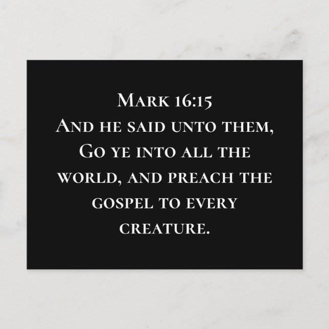 Cartão Postal Mark 16:15 Entre no mundo das Missões Cristãs (Frente)