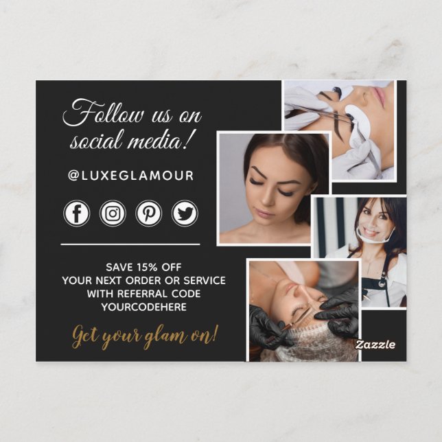 Cartão Postal Marketing De 4 Fotografias Da Lash Ocular Dourada  (Verso)