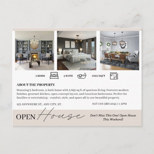 Cartão Postal Marketing de Casa Aberta Imobiliária (Frente)