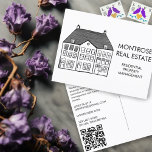 Cartão Postal Marketing de Imobilizações do Código QR Mínimo de<br><div class="desc">Cartão postal perfeito para enviar a potenciais clientes. Altere o texto,  a fonte e as cores desta placa personalizável. A mão desenhou arte por mim para você. Verifique meu compro para cartões de visitas correspondentes e mais designs de imóveis. Ou me avise se quiser algo personalizado!</div>