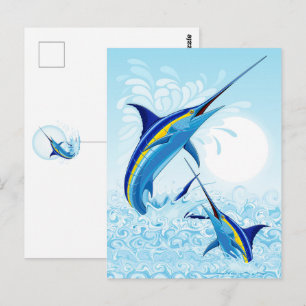 Cartão Postal Marlin Azul Saltando do Oceano