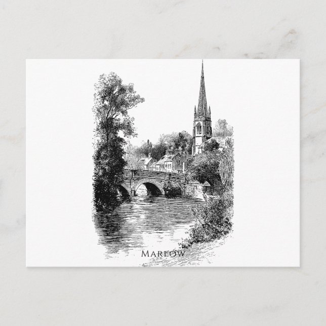 Cartão Postal Marlow Church e Bridge Sketch (Frente)