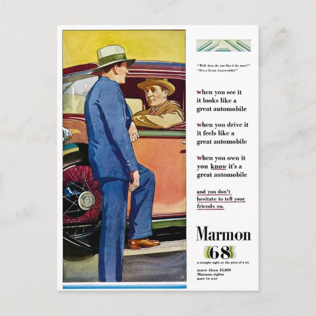 Cartão Postal Marmon 68 - Vintage Automobile Advertisement (Frente)