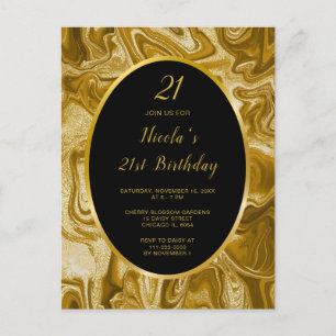 Cartão Postal Mármore Ágata Dourado Aniversário de 21 anos