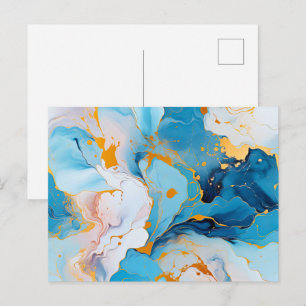Cartão Postal Mármore Azure com Salpicos Dourados