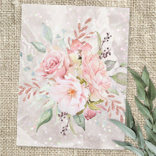 Cartão Postal Mármore Floral de Rosa e Peônia Rosa Elegante