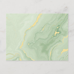 Cartão Postal Mármore Verde e Dourado Abstrato Redemoinhos Elega