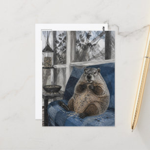 Cartão Postal Marmota engraçada no sofá