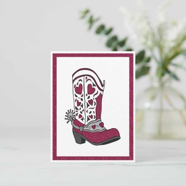 Cartão Postal Maroon Heart Patterned Boot (Em pé/Frente)