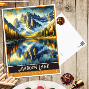Cartão Postal Maroon Lake, Colorado   Vintage Painting