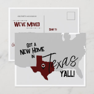 Cartão Postal Maroon New Home no Texas Y'all Moving