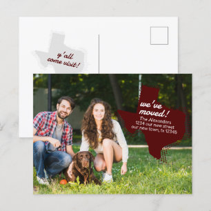 Cartão Postal Maroon Nós nos mudamos - Dotted Texas Moving