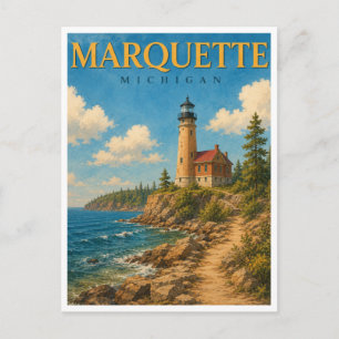 Cartão Postal Marquette Michigan Farol do Porto GeoSaga