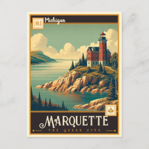 Cartão Postal Marquette, Michigan Vintage